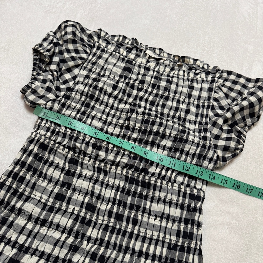 Doen sz M Rizzo Gingham dress smocked check gingham rayon linen  stretch - Picture 11 of 13